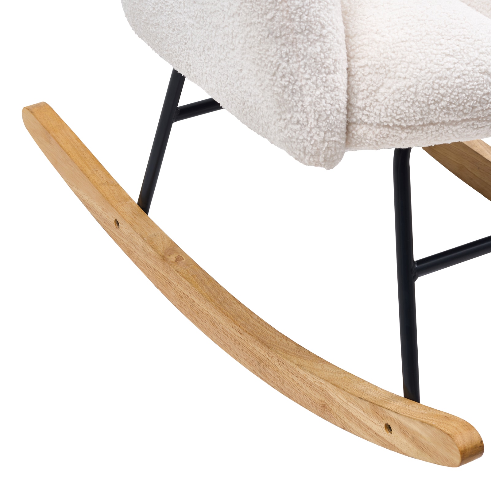 Rocking Chair Nursery, Glider Rocking Chair With Soft Seat And High Backrest, 250 Lbs Weight Capacity Teddy Fabric, Upholstered Glider Rocker Chair For Nursery, Bedroom, Living Room, Ivory White_maomaolike.com